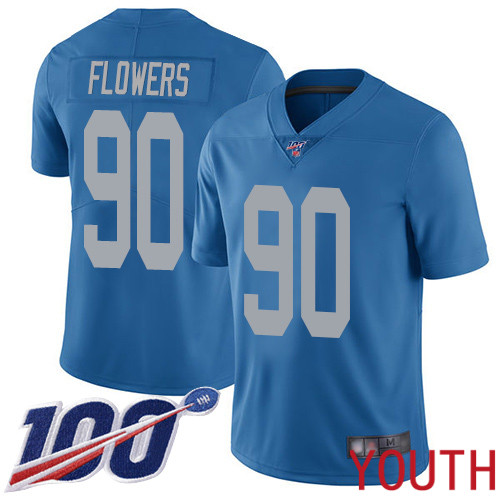 Detroit Lions Limited Blue Youth Trey Flowers Alternate Jersey NFL Football 90 100th Season Vapor Untouchable
